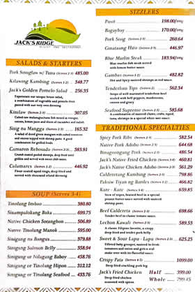 Taklobo Menu