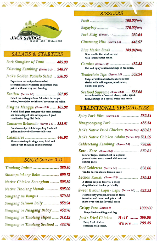 Taklobo Menu