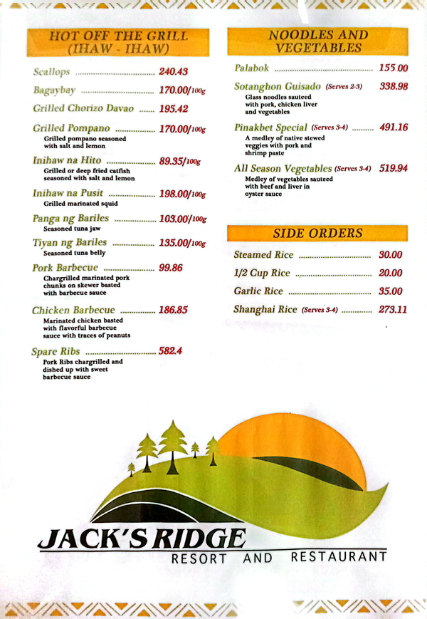 Taklobo Menu