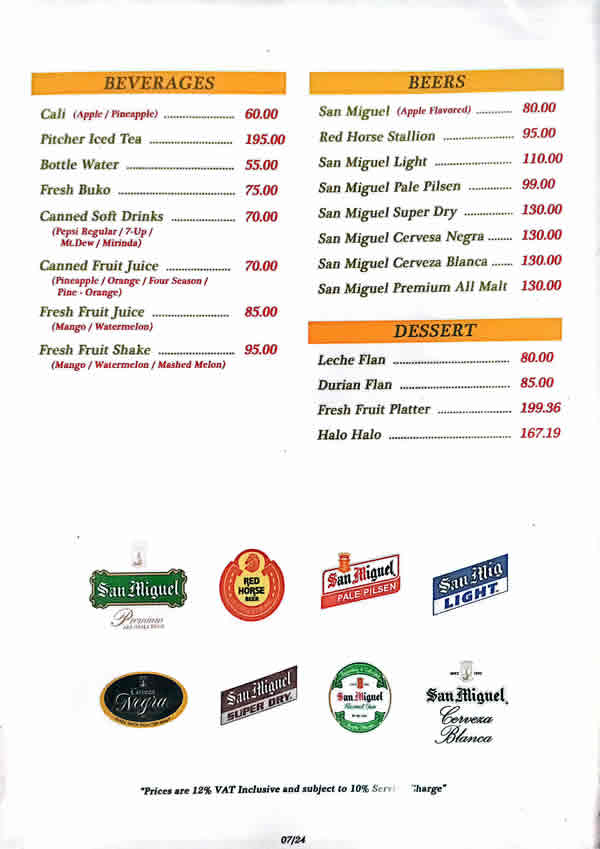 Taklobo Menu
